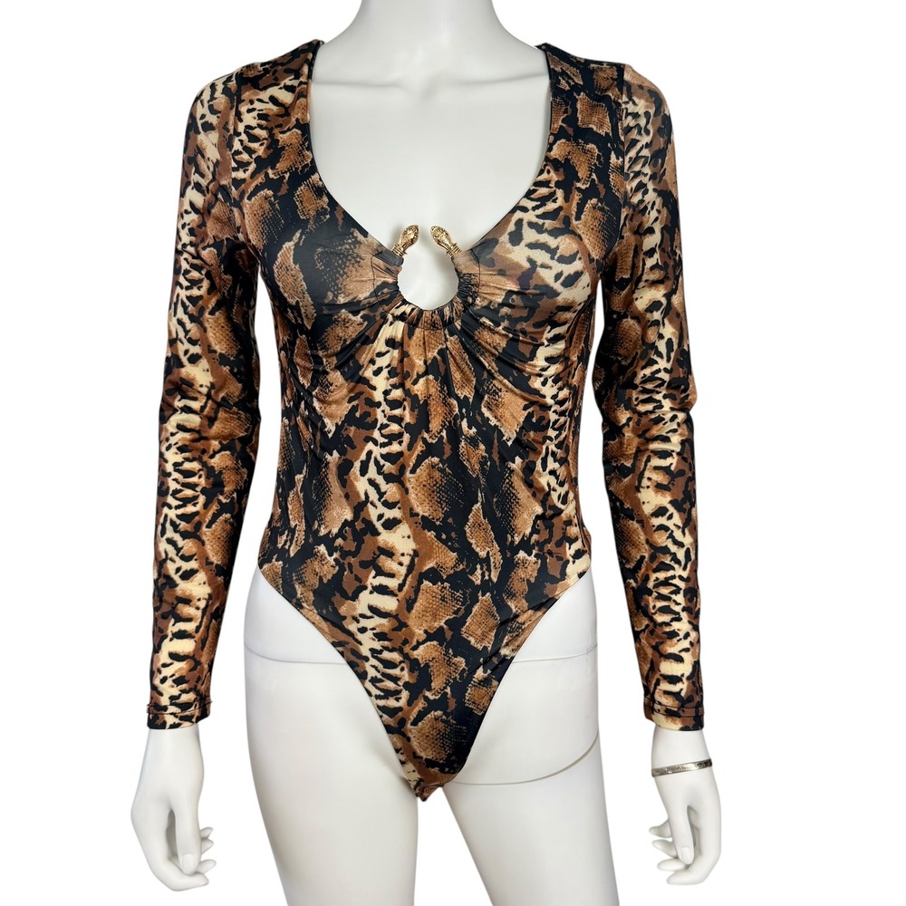 L/C Lizette Collection Snakeskin Bodysuit Sexy Glam Night Out Long Sleeve Y2K‎ M